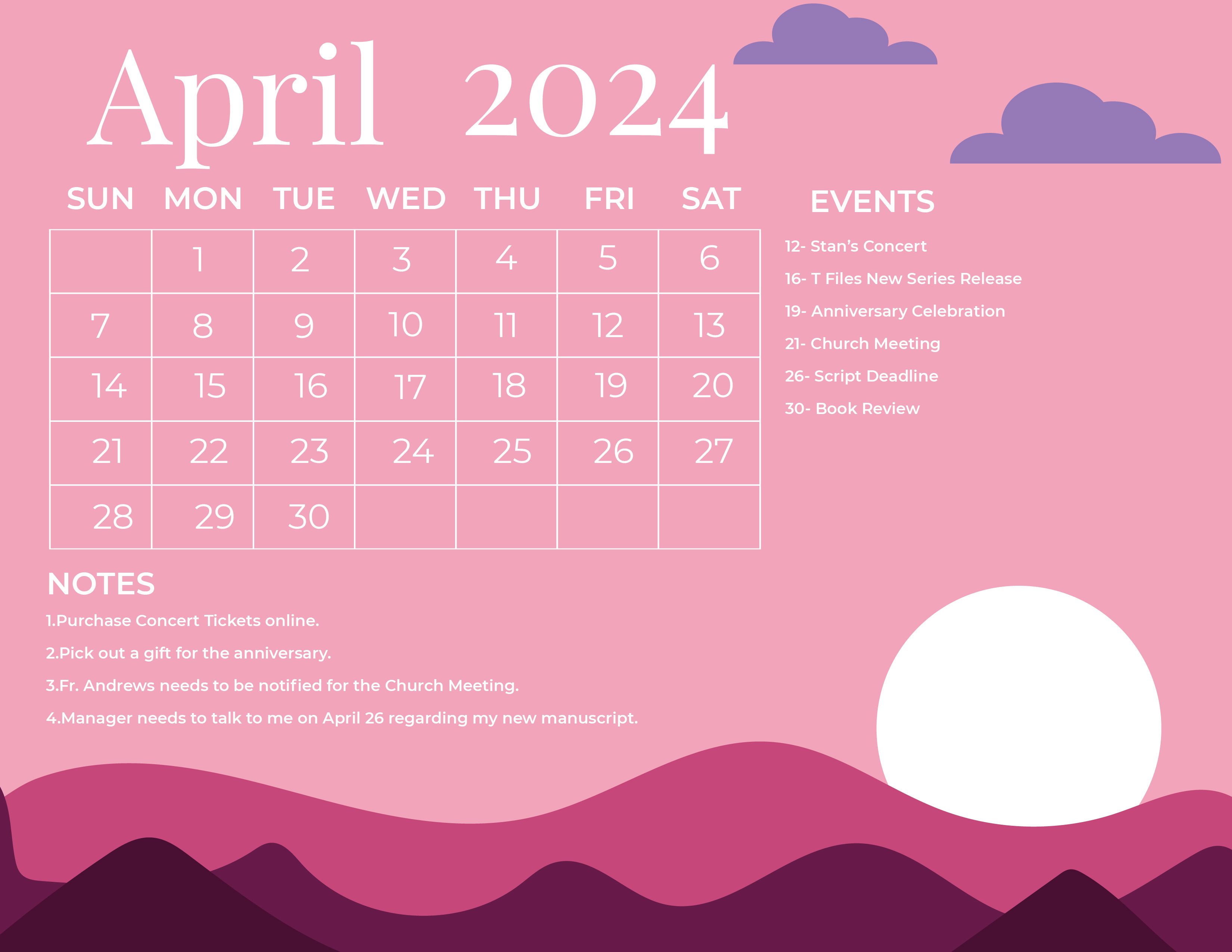 Free Simple April 2024 Calendar in Word, Illustrator, EPS, SVG, JPG
