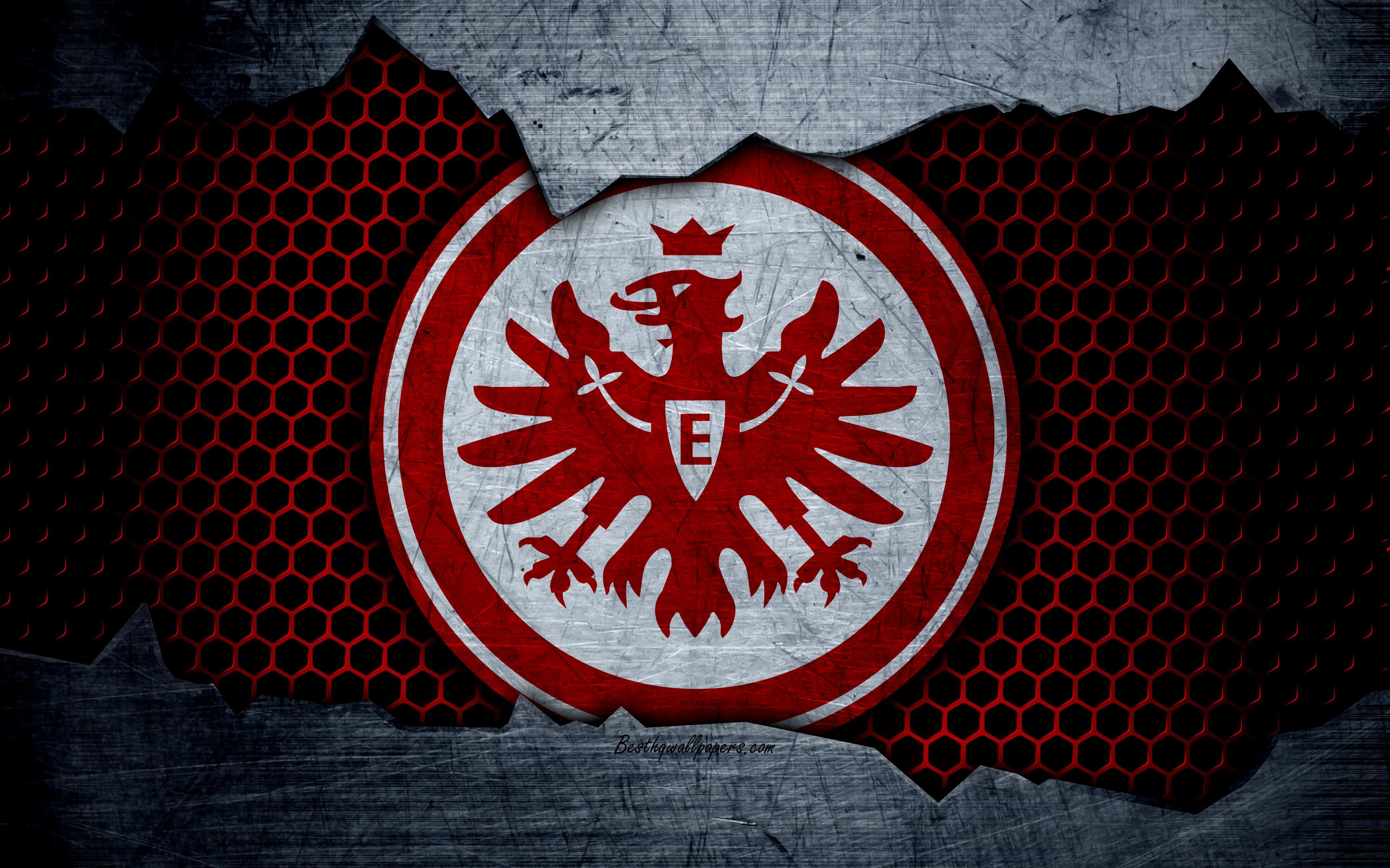 Download wallpaper Eintracht, 4k, logo, Bundesliga, metal texture