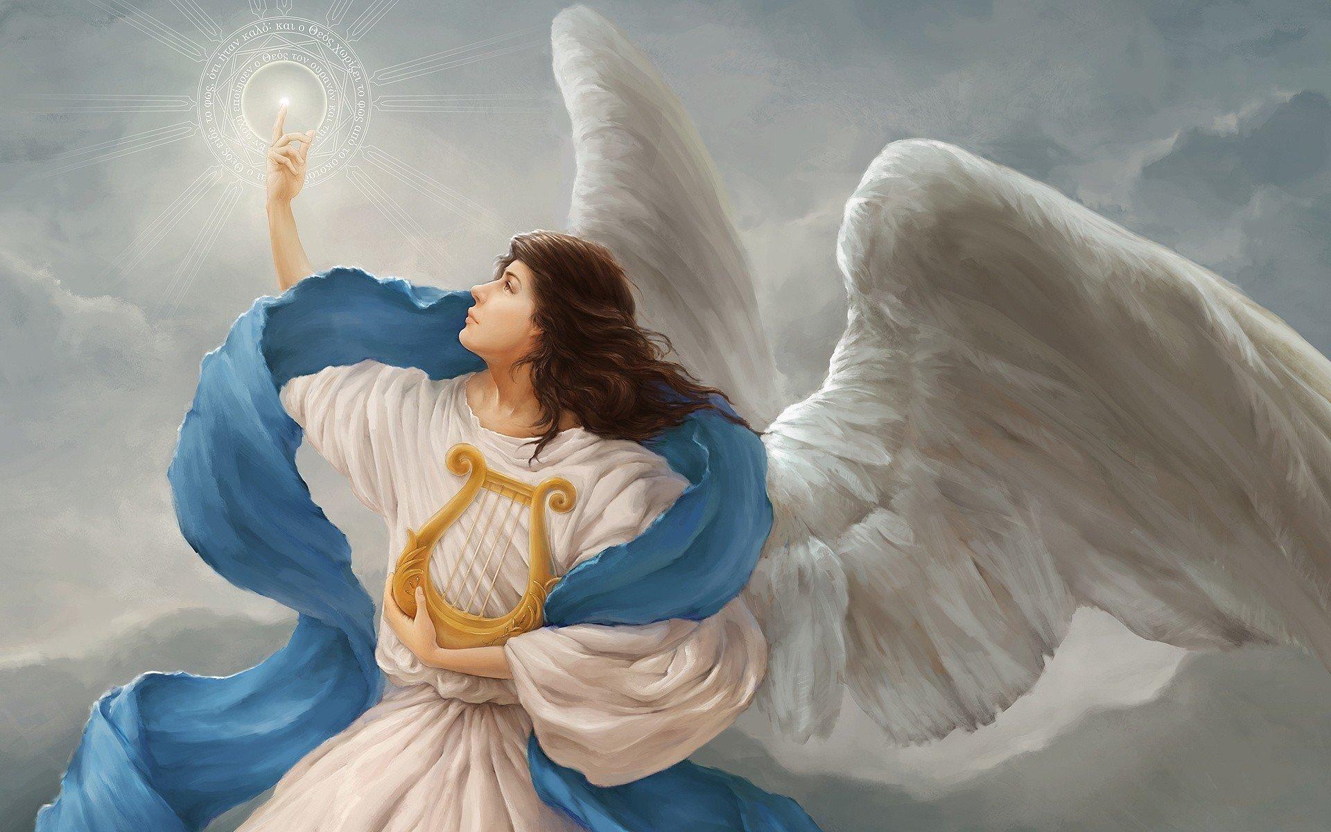 light symbol angel clouds harp wings HD wallpaper