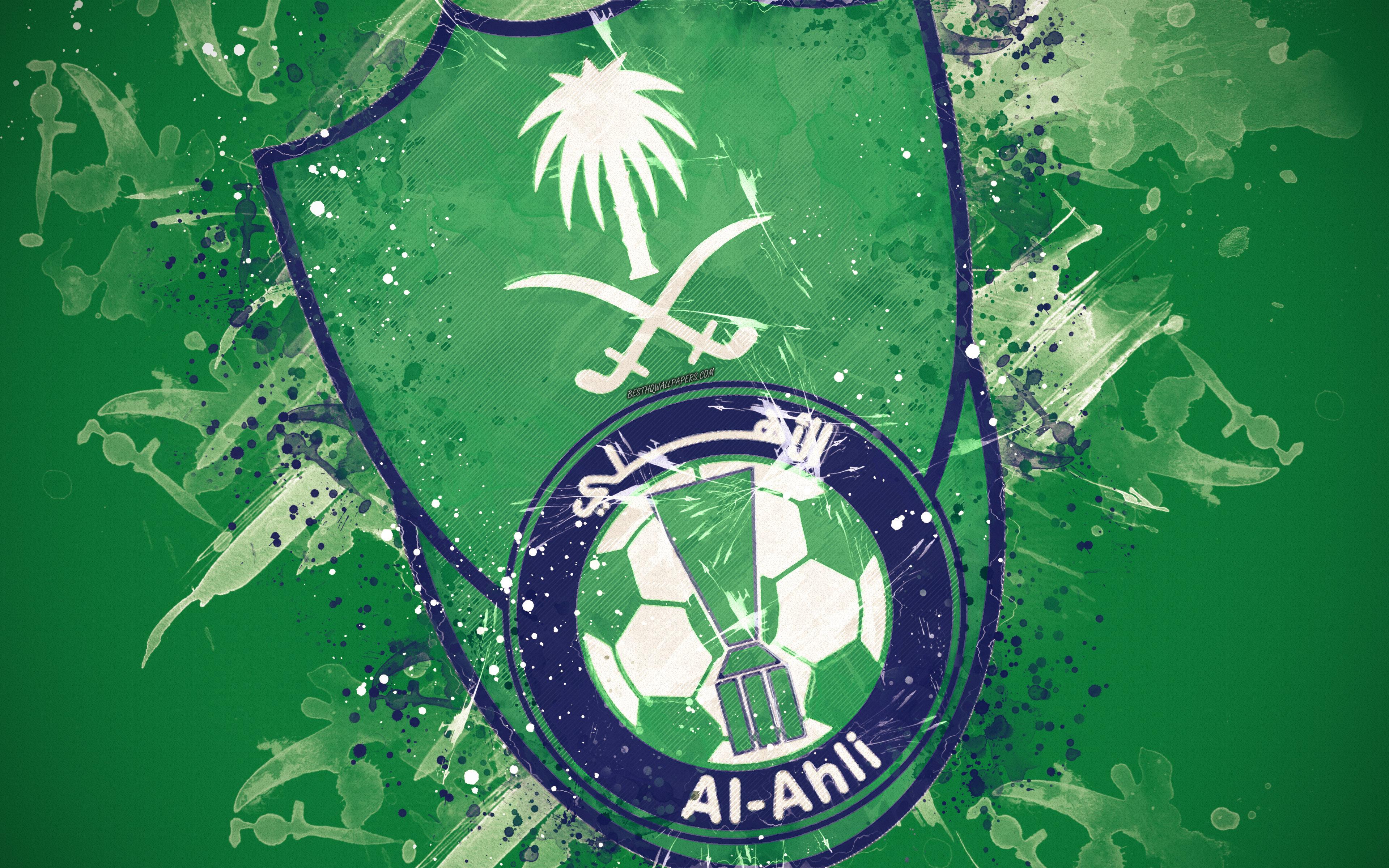 Download Wallpaper Al Ahli Saudi FC, 4k, Paint Art, Logo, Creative
