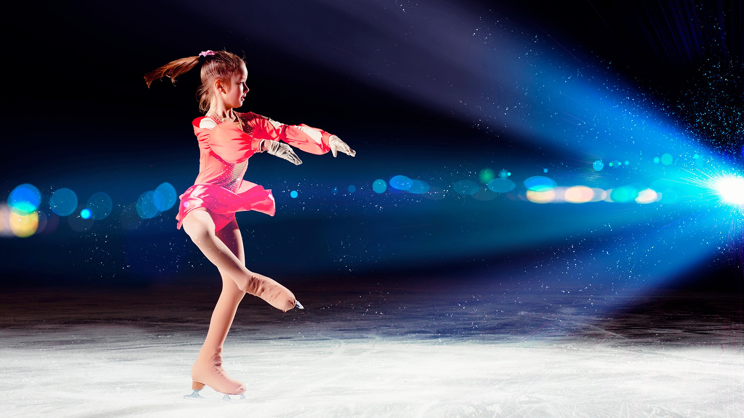 Photo Little girls Ice skate Dance Ice Children 2560x1440